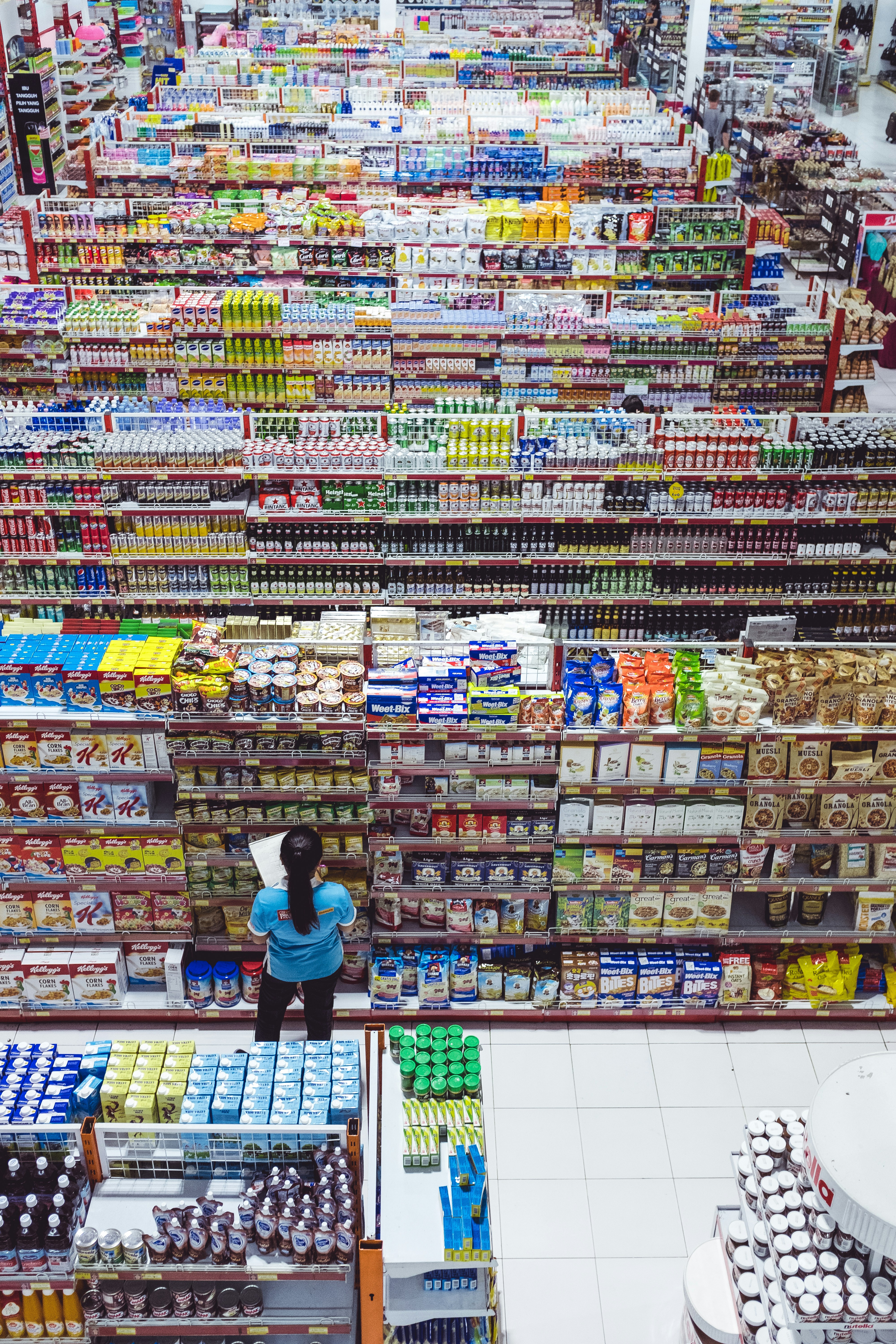 Retail store shelves stocked with products